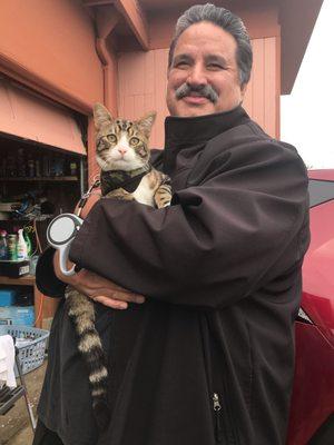 Mike Fain and his cat named Turtle that just turned 7 months old.