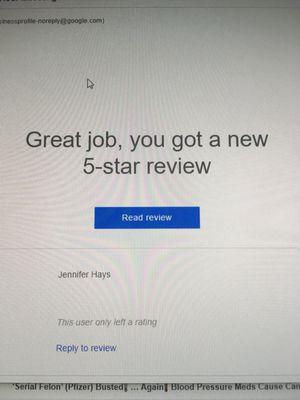 5 star review from Google