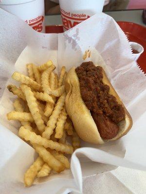 Chili dog and fries