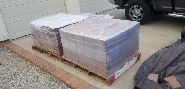 Delivered 4 pallets of pavers. I already used 1 pallet up.