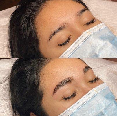 Brow Lamination and Tint to shape and perfect the brows symmetry!