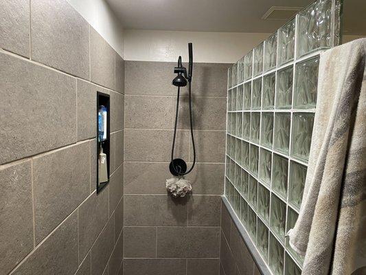 Inside walk in shower.