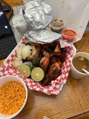 Whole chicken order comes with 2 cup of beans, rice, tortillas and tostadas