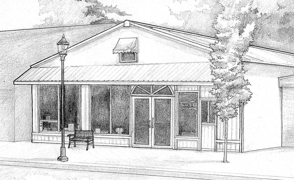 Pencil Sketch of Duvall Distillery by Local Artist