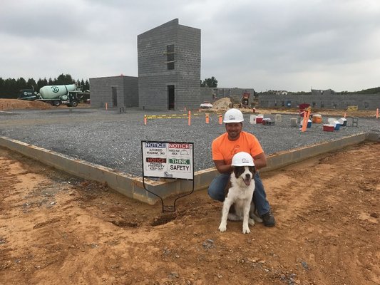 Building pad for main lobby with the stairwell to 2nd floor in the background.