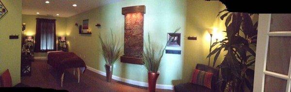 Panoramic view of the massage space at Knead Escape.