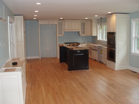 Kitchen being installed.