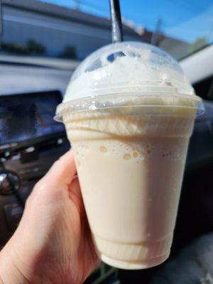 12 oz. peach ice cream smoothie after removal of excess whipped cream that was about to slide off the top.