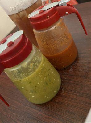 Red salsa and green salsa