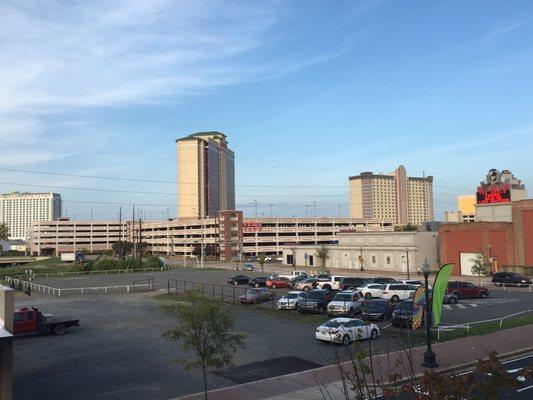 8/18/17. Friday 7pm. 3rd Annual Geek'd Con. View from Red Level B Parking Garage: Margaritaville, Sam's Town, El Dorado, Larry Flynt's.