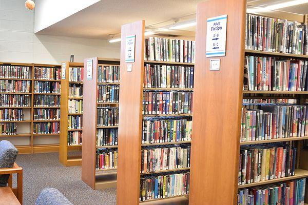 Fiction bookshelves.