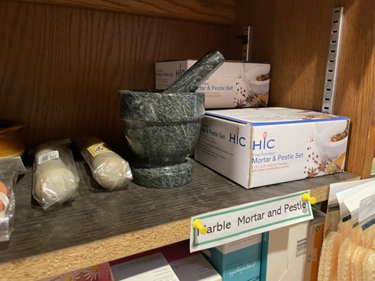 marble mortar and pestle display