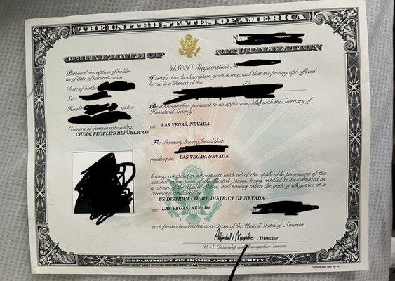 My Naturalization Certificate