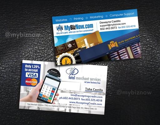 Our redesigned business cards. Design yours today at http://www.mybiznow.com/printing