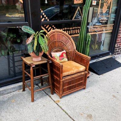 A beautiful chair outside of the store