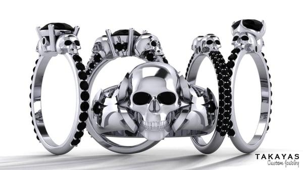 Takayas Custom Jewelry Skull Wedding Ring Collection