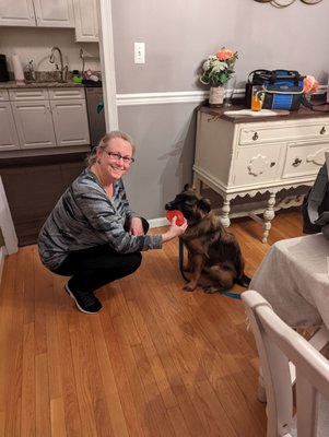 Yvonne with our 8 month old puppy Griswold.