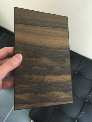 A sample of Ziricote wood veneer pressed for a design client.