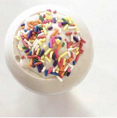 Birthday Cake shake - a favorite for sure!  Only 200 calories & 24 grams of amazing protein!