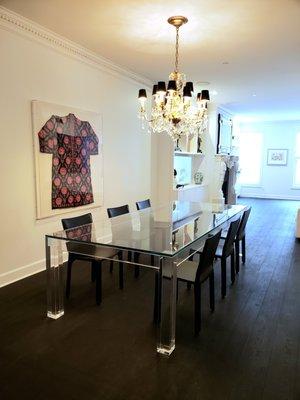 Lucite Dining Table in a Modern Parsons Style Designed by Leslie Wiles for a Luxe Furniture Interior Design Client in Cincinnati, OH