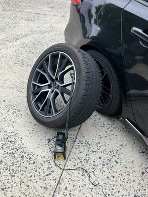 Tire Repair completed on this Audi. We make sure to repair your tire, make sure to add air and complete full tire repair.