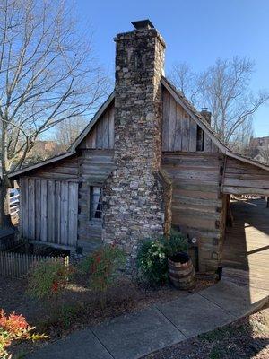 Chief White Path's cabin, " J M" initials in chimney