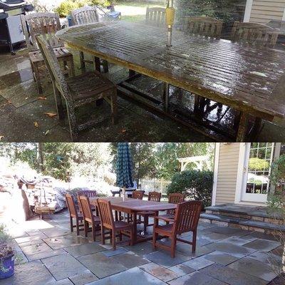 Spring cleaning. Power washing and stain a customers patio set