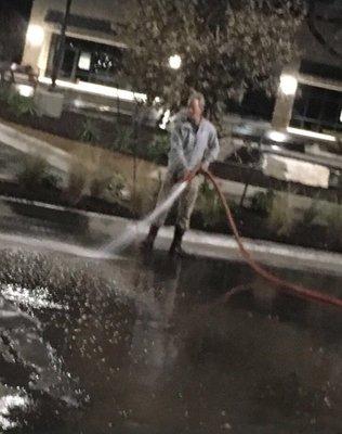 We work with retail to pressure wash parking lot after hours so not to disrupt daily business