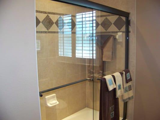 custom shower w/glass enclosure