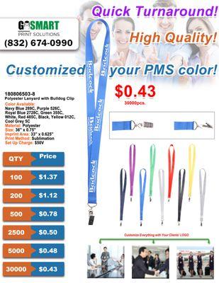 Beautiful Lanyards for your employees or as giveaways to your customers.  Call Us Today!