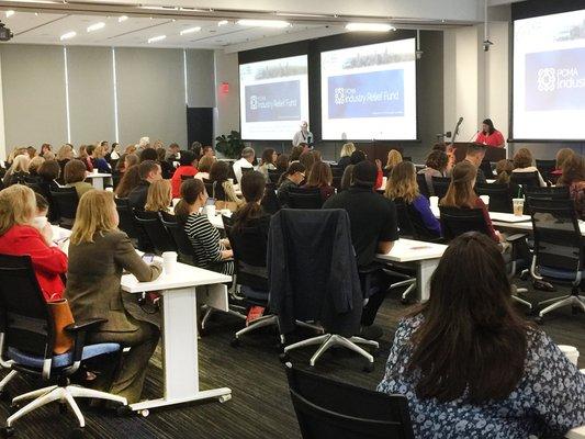 Large classroom set up as auditorium seating