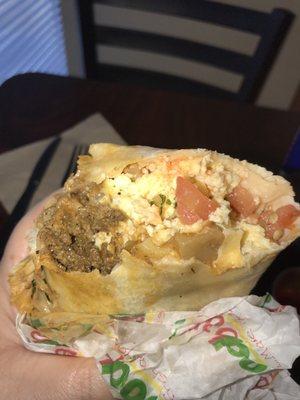 Breakfast burrito with chorizo about $5