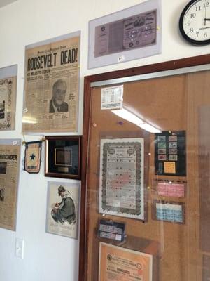 Historical newspapers, stamps and commemorative collections.