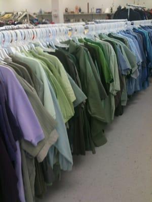 Men's shirts arranged by color