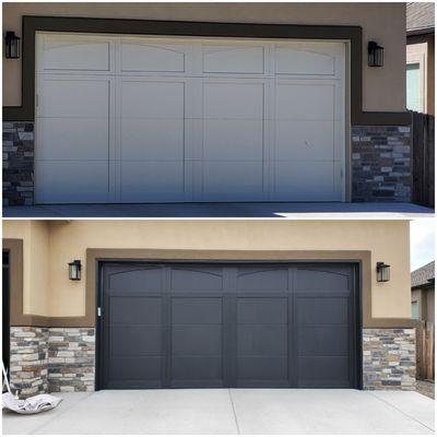 Before and afters of the garage door we painted