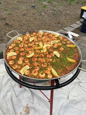 Paella (finished) YUM! Devin even left a space on the right for our family members that don't like shrimp, thank you Devin!