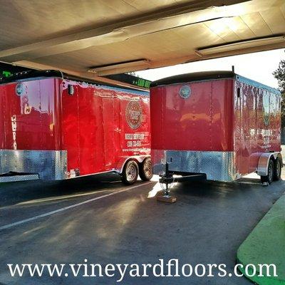 Vineyard Floors trailer getting decals at Cali Style Customs