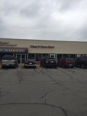 Exterior, inside the little shopping mall with Drug Mart