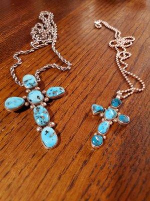 Original turquoise and silver crosses made by Tito Chavez in 2012 (left) and 2009 (right.)