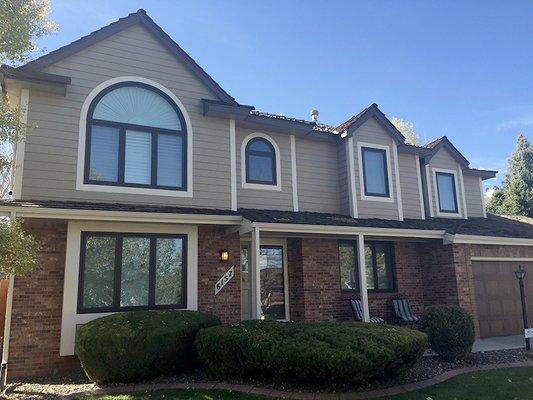 Vanguard replacement windows (with dark brown exterior color) on a gorgeous home in Greenwood Village.