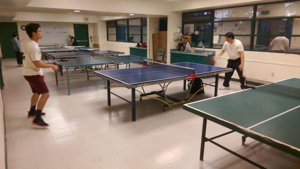 6 Ping pong tables, small space. Good for training or casual play.