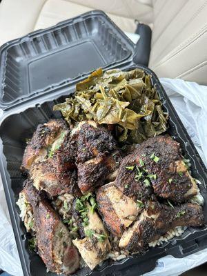 Jerk Chicken with Rice and Collards