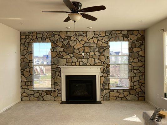 Interior Stone work around fireplace