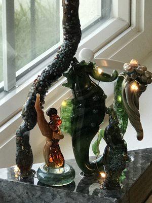 Hand-torched boro glass sculpture, sea life with night lights.  Www.kaygdesigns.com