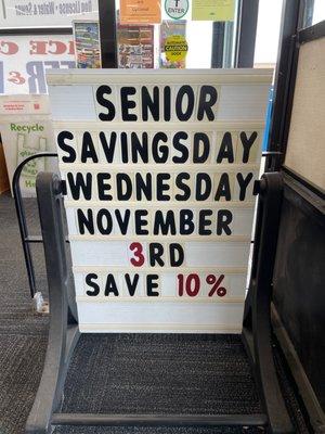 Signage advertising savings day