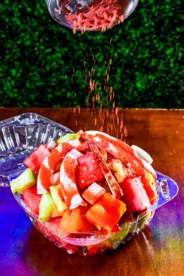 pico de gallo 
mixed fruit with lime, chilli powder, and chamoy!