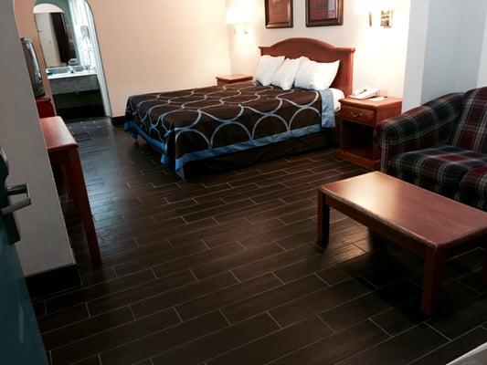 This is our nonsmoking room with one king size bed and newly remodeled flooring.