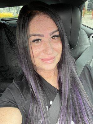 Purple hair! Lashes and skin treatment! I am in my 50s and look my best! Thank you sovain!