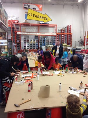 Kids' workshop. Making wooden box trucks.