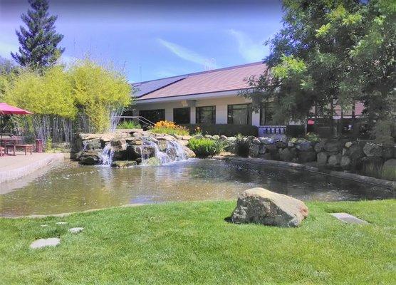 The gorgeous waterfall and pond offer a calm and picturesque atmosphere at our new office.